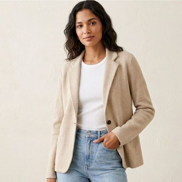 J. Crew Sweaters - J.Crew School Boy Cotton Knit Blazer M Beige Academia Preppy Coastal Business